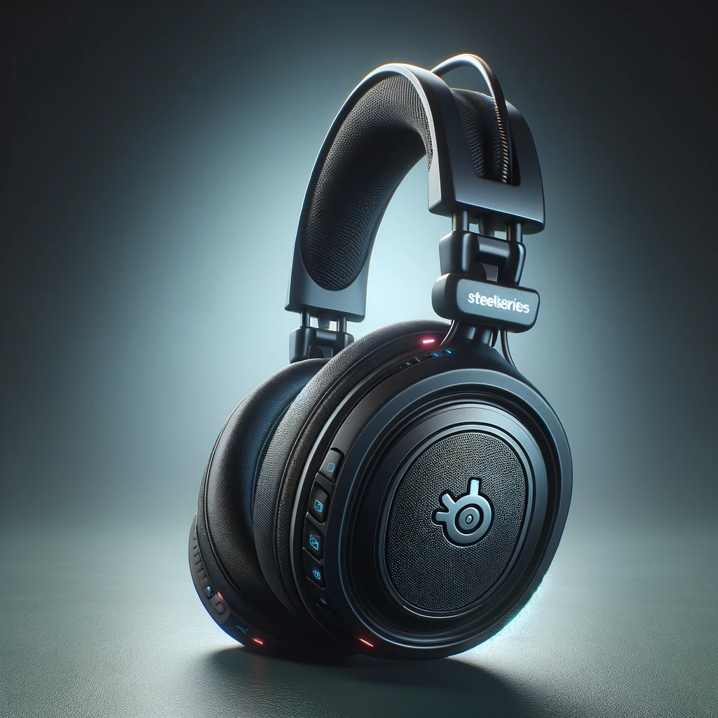 Hyper-realistic image of the SteelSeries Arctis 9X gaming headset, showcasing its sleek and modern design, comfortable ear cups, and signature SteelSeries color palette and branding